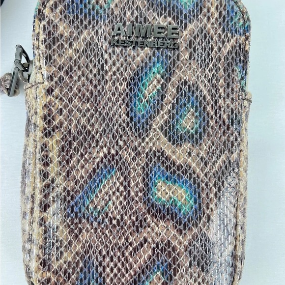 Aimee Kestenberg Leather Crossbody Bag Just Saying in POP SNAKE Skin Blue Brown - Picture 2 of 9